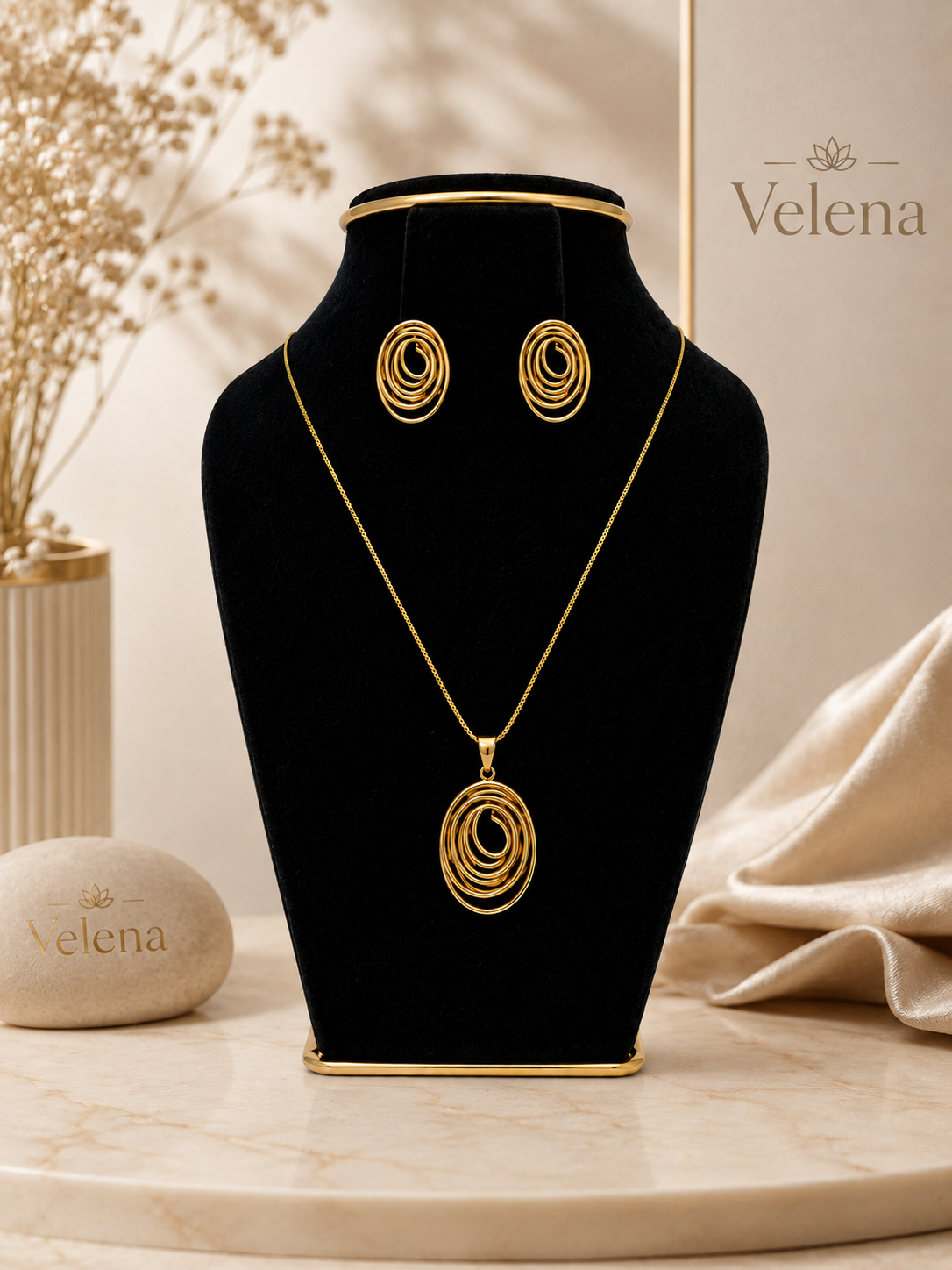 Parure Collier & Boucles d’Oreilles – Motif Spirale – Image 2